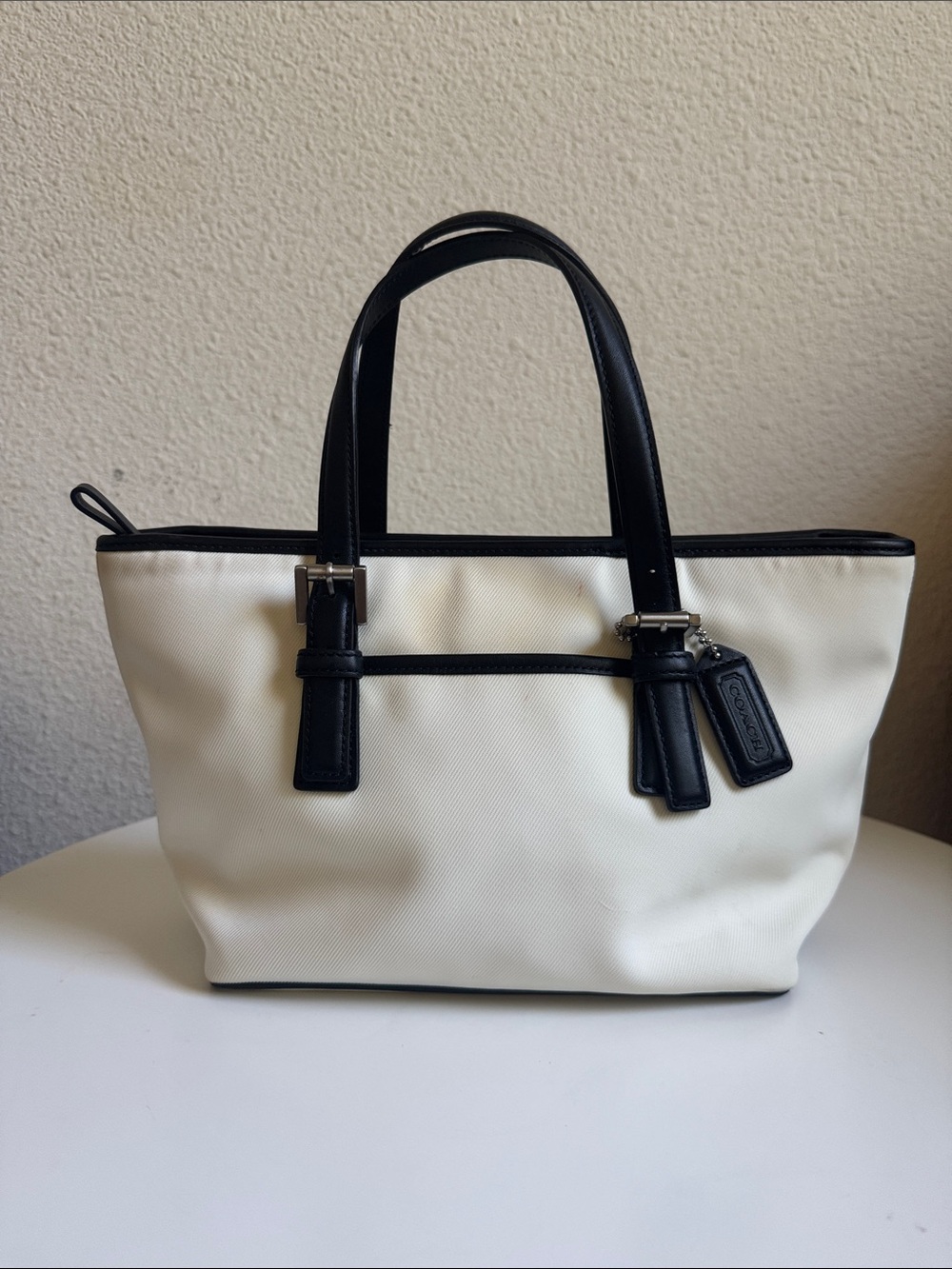 Vintage Coach Cream and Black Small Tote